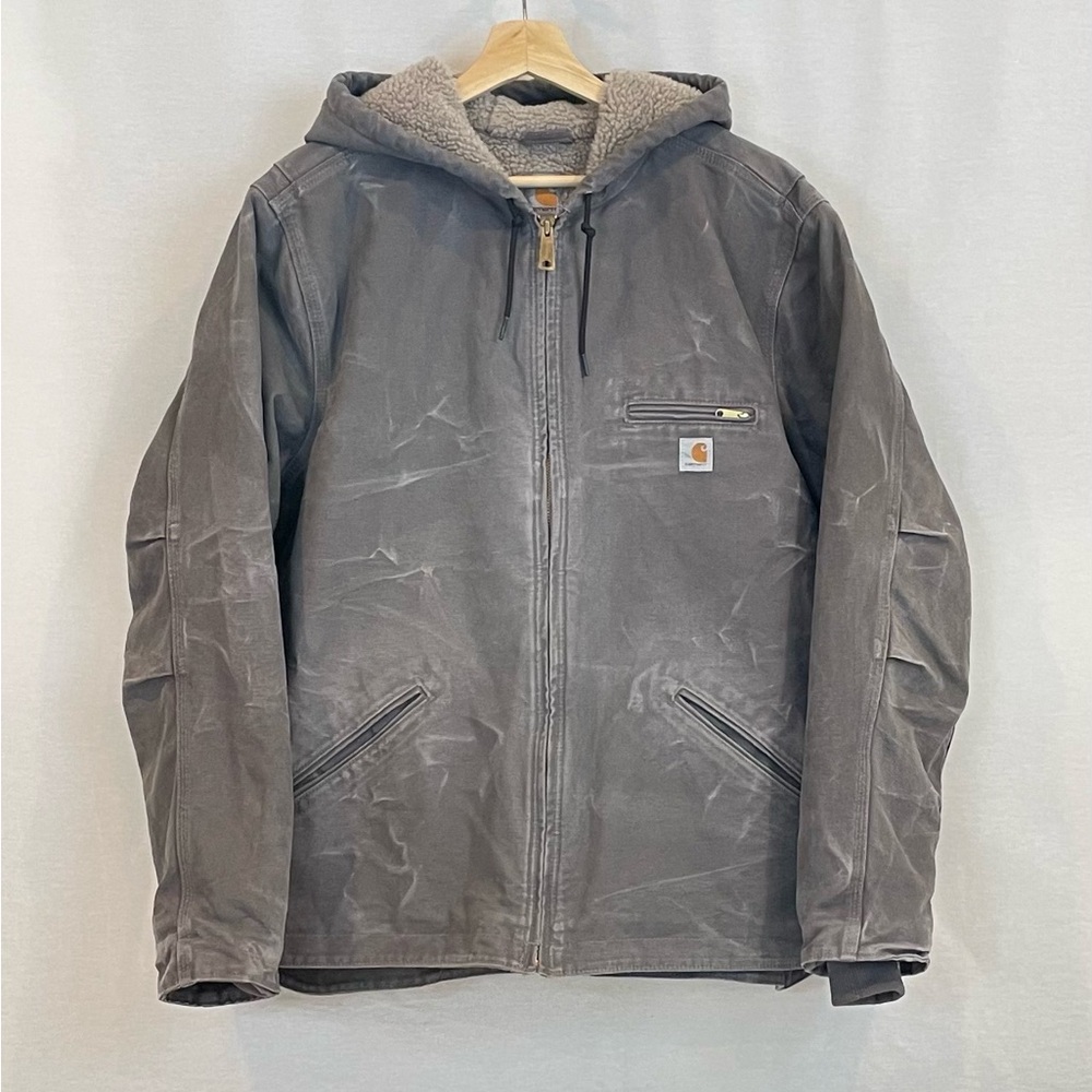 Carhartt Upcycled Sierra Gray Sherpa Hoodie Workwear Jacket J141 Women’s XXL EUC